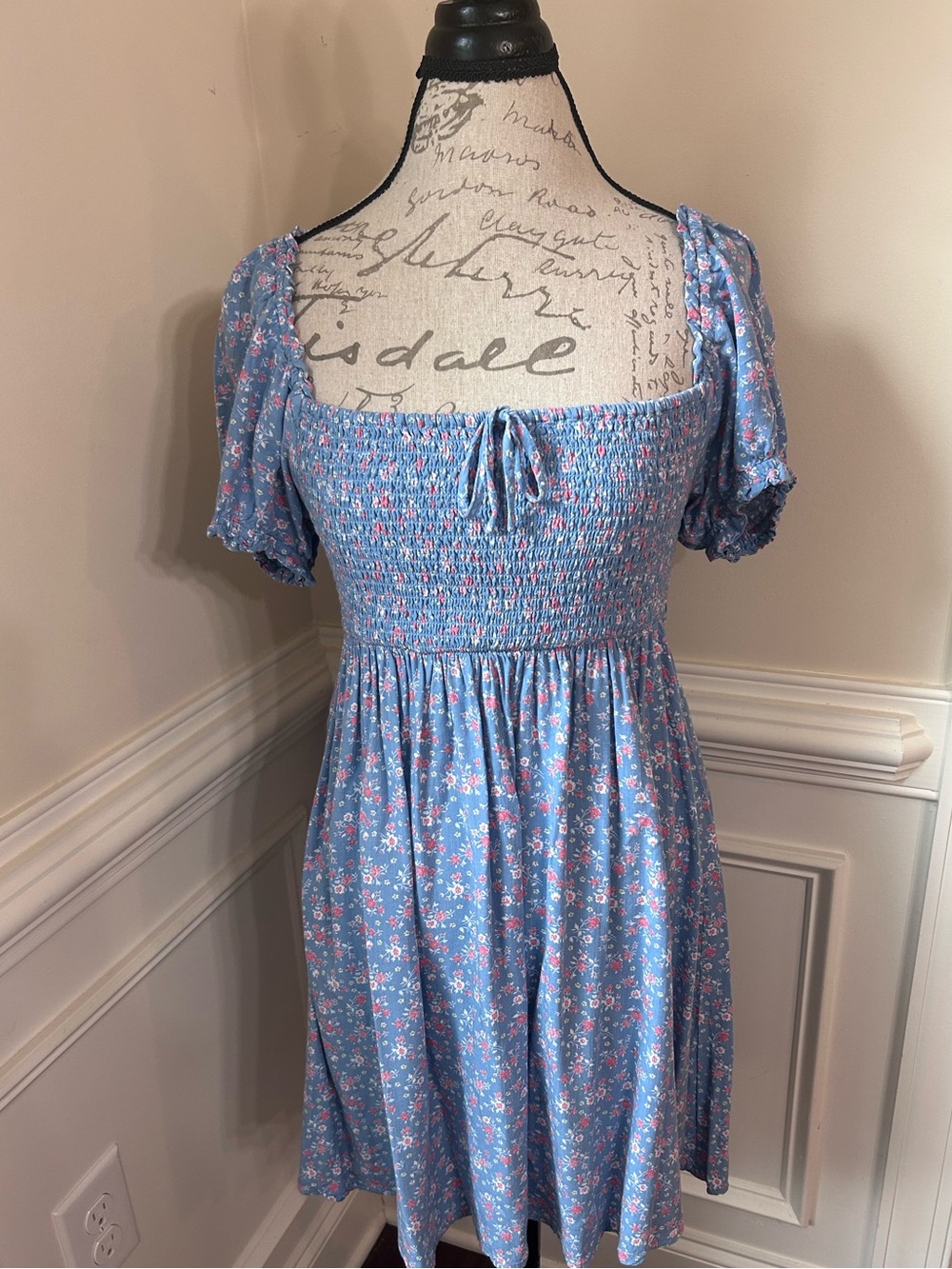 Aeropostale Blue Floral Puff-Sleeve Mini Dress